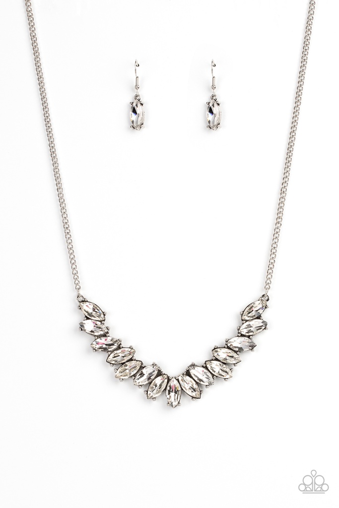 Galaxy Game-Changer - White Crystals Curved Bar Necklace