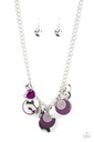 Purple Necklace with Charm Discs in Silver Chain - Oceanic Opera