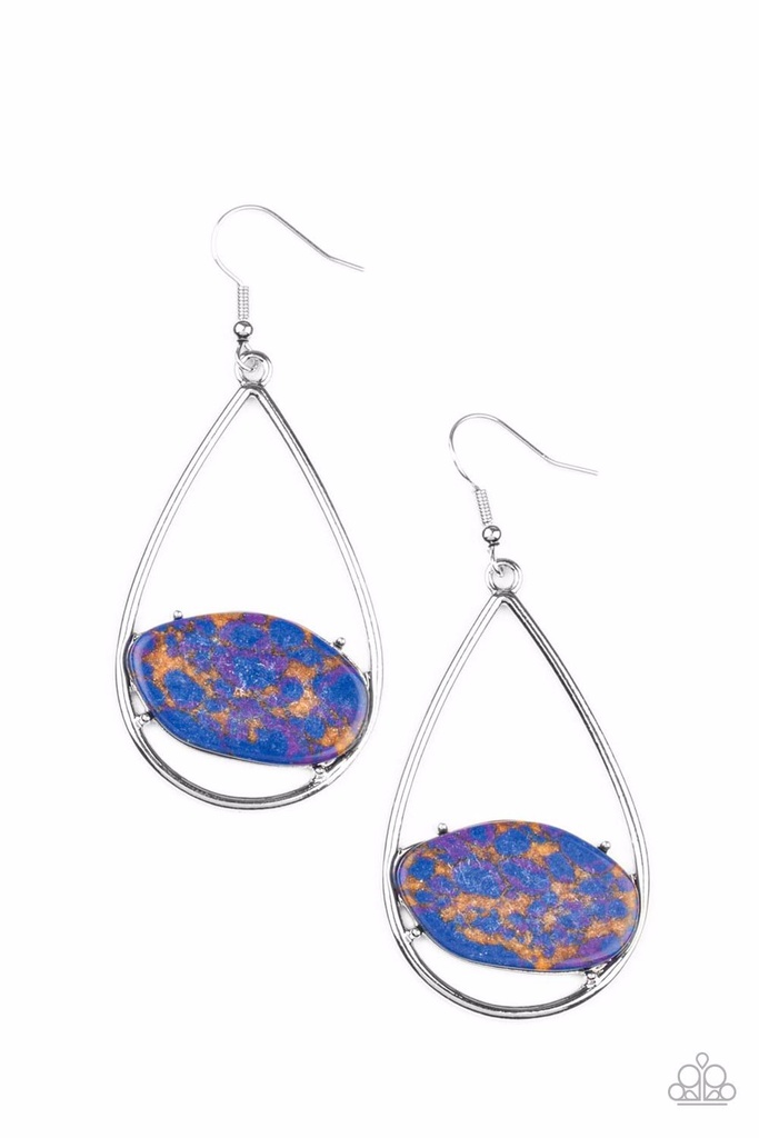 Teardrop Earrings Blue and Gold Terrazzo Stone in Silver Dangle - Tropical Terrazzo