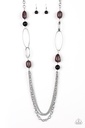 Long necklace Layered with Black Beads in Silver Chains - Pleasant Promenade