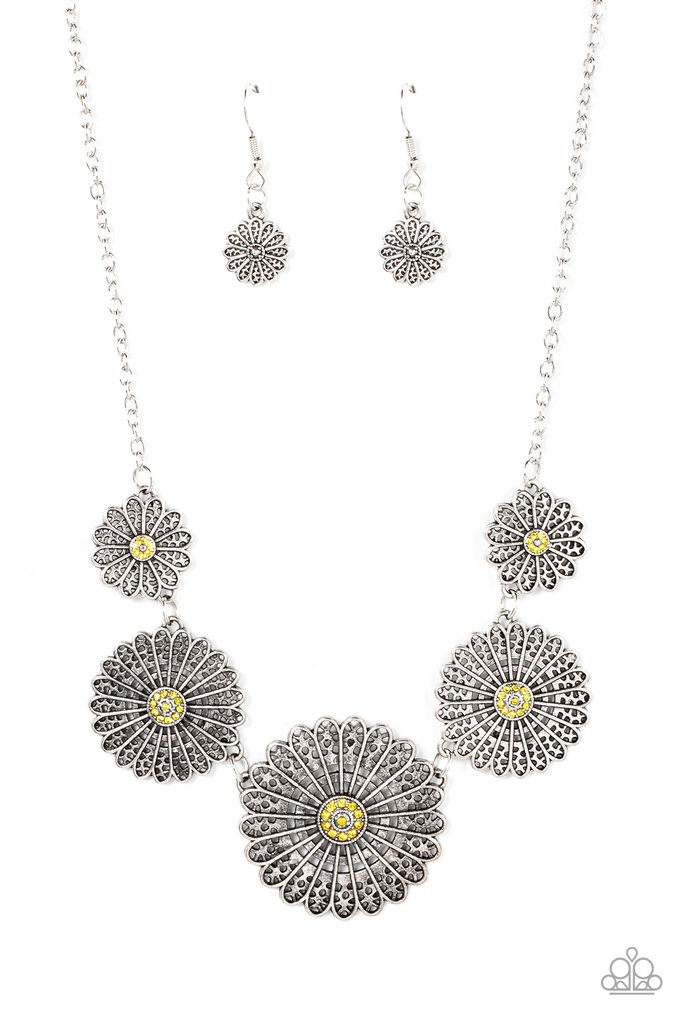 Marigold Meadow - Yellow Crystals and Silver Mandala Necklace