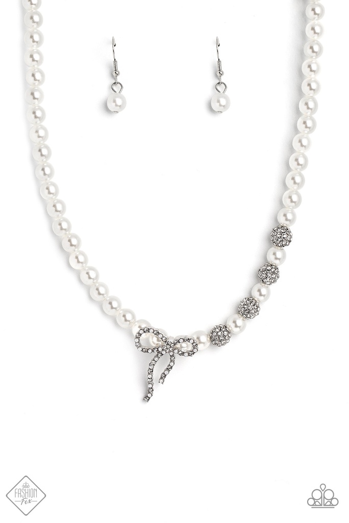 Pearl Necklace with Crystal Bow - Classy Cadenza