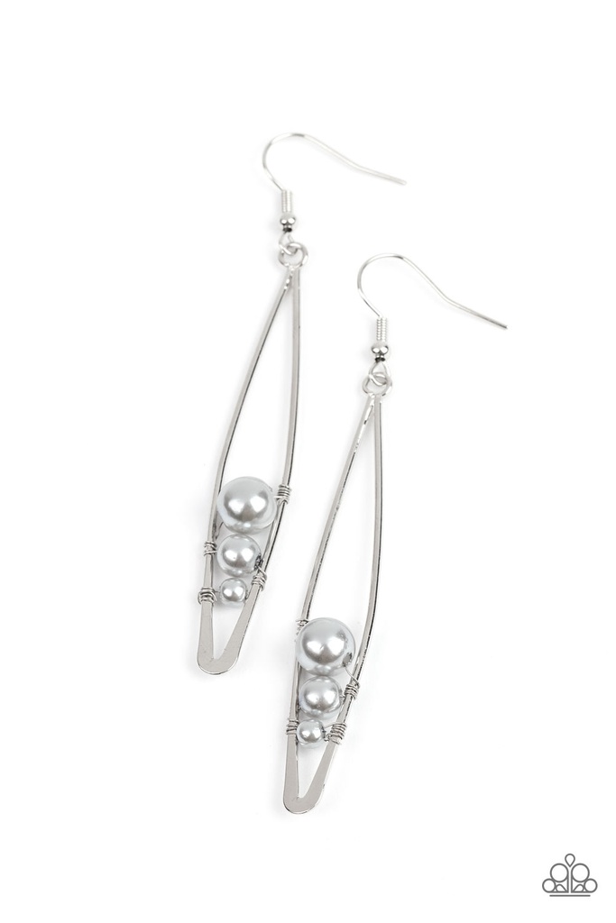 Gray Pearl Earrings Long Silver Dangle - Atlantic Allure