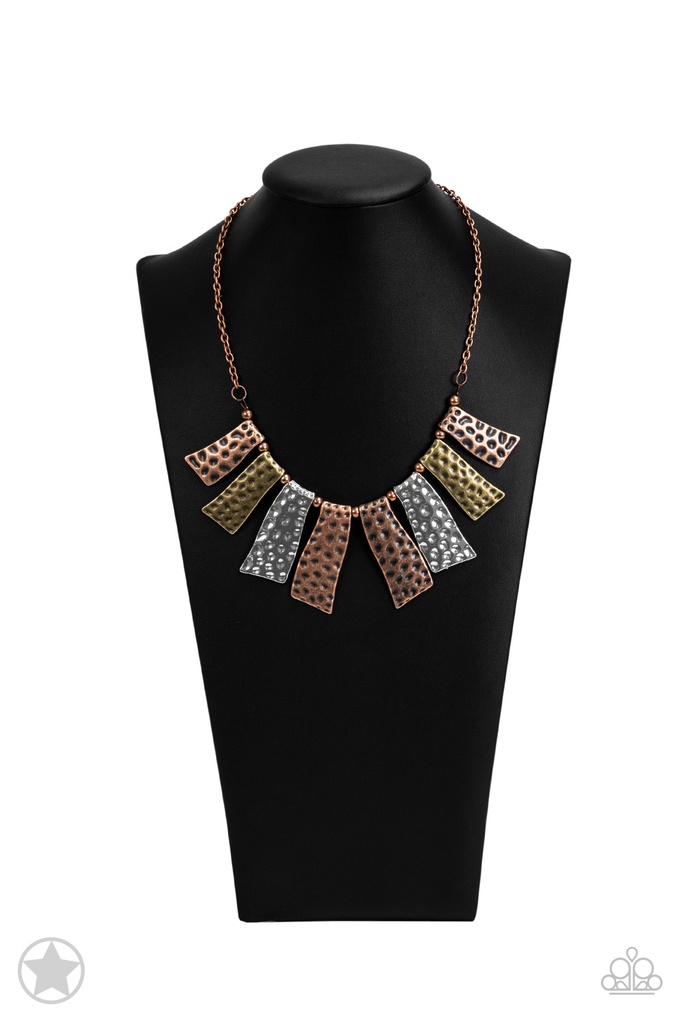 A Fan of the Tribe - Multi Color Mixed Metal Hammered Silver, Brass and Copper Necklace
