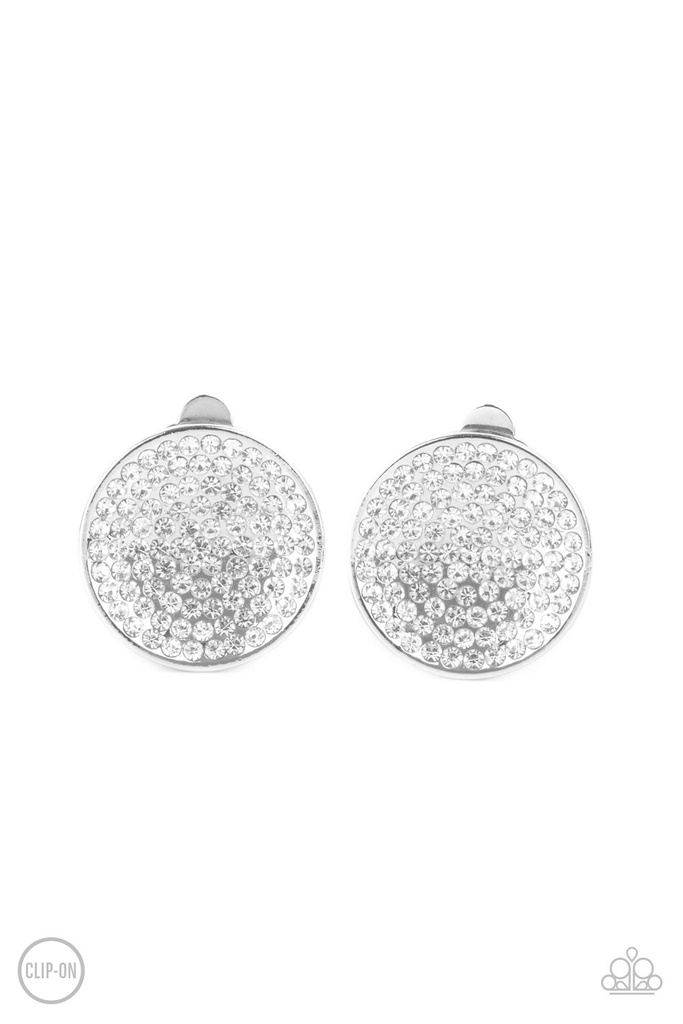 Silver Disc Clip-On Earrings with Crystals - Drama on Demand
