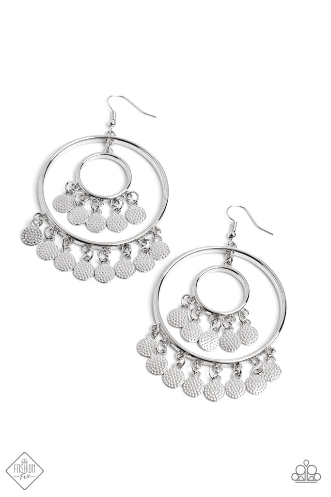 Disc Earrings Hammered Silver Dangle - Caviar Command