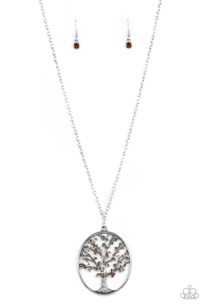 Autumn Abundance - Brown Crystals Tree of Life Necklace