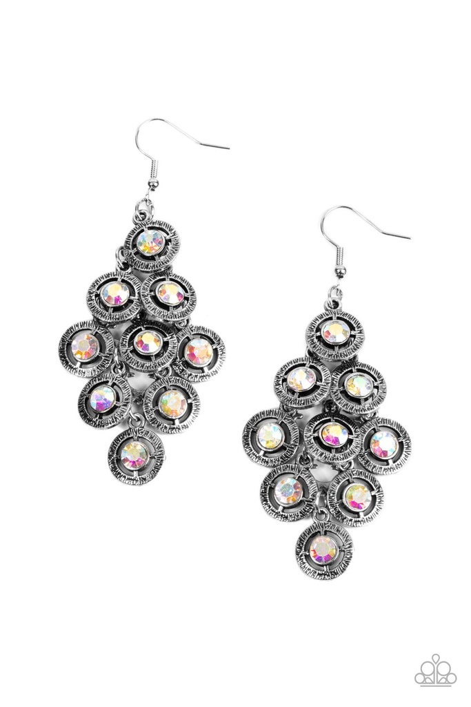 Iridescent Dangle Earrings Multi Color Cascade in Silver - Constellation Cruise