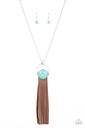 Western Necklace Turquoise and Leather Fringe Pendant - Silver Chain - Winslow Wanderer