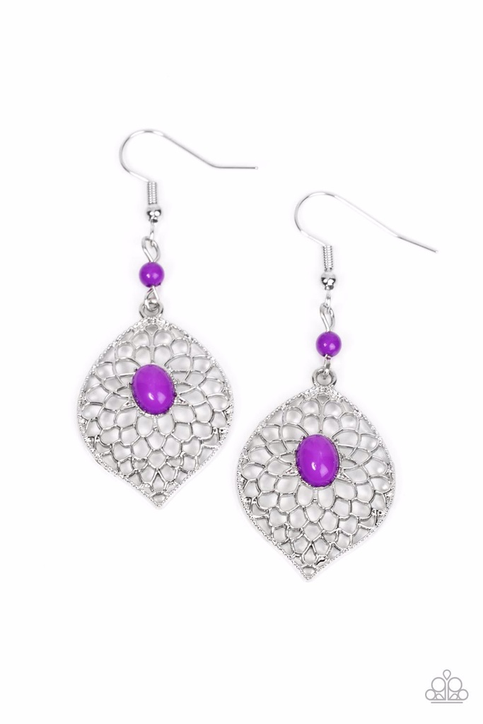 Silver Filigree Earrings Purple Beads - Perky Perennial