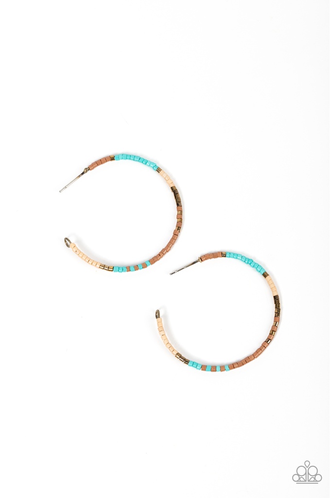 Seed Bead Hoop Earrings Brass, Turquoise and Brown - Joshua Tree Tourist