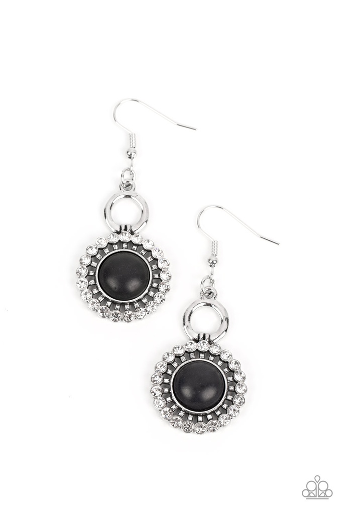 Black Stone Dangle Earrings with Crystals - Mojave Mogul