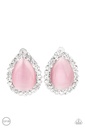 Clip On Earrings Pink Moonstone and Crystals - Silver - Downright Demure
