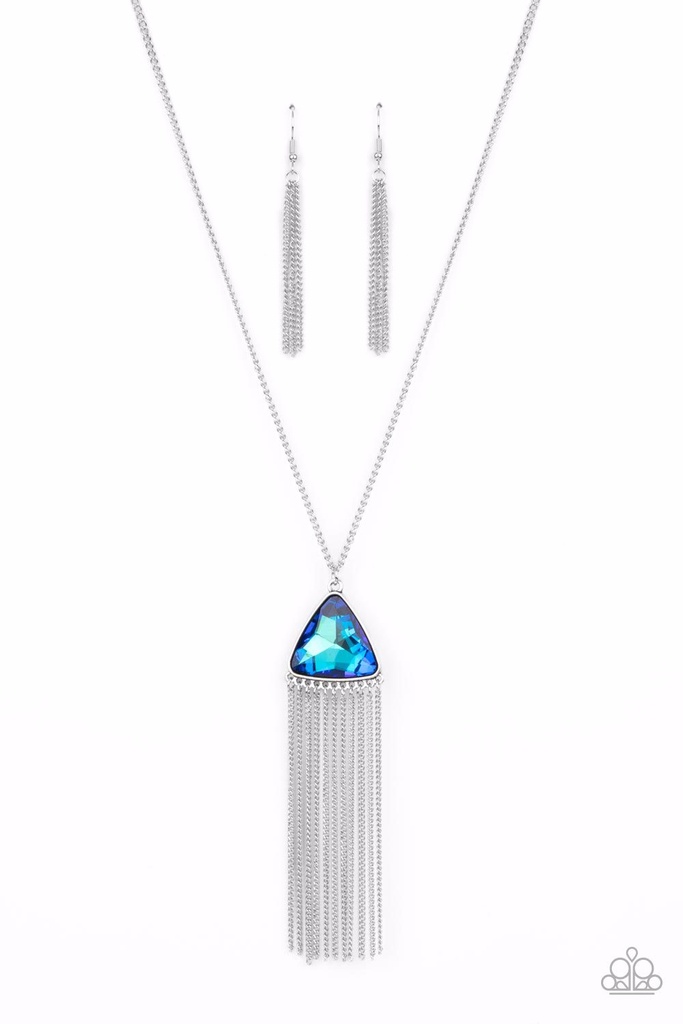 Proudly Prismatic - Iridescent Blue Fringe Necklace