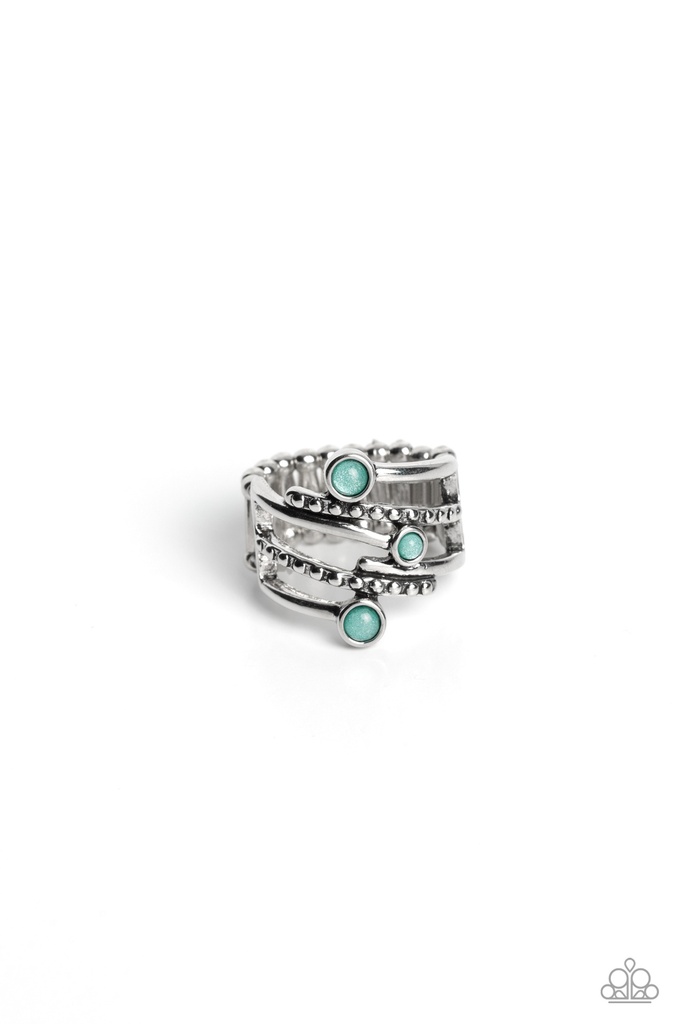 Stretch Ring with Green Beads in Silver Adjustable Ring Band - Sideline Shimmer