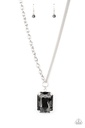 Oversized Black Gem Pendant Necklace in Silver Chain - Instant Intimidation