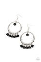Fringe Earrings Black Beads in Silver Dangle Loops - Luscious Luxury
