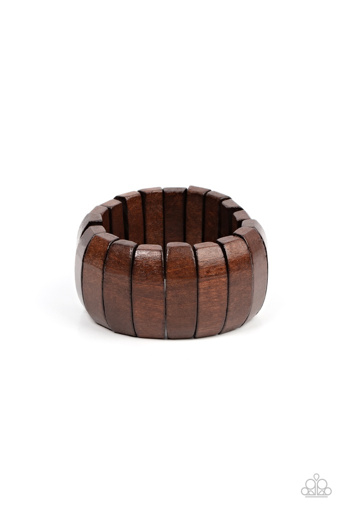 Brown Wood Statement Bracelelt Stretch - Boardwalk Bonanza
