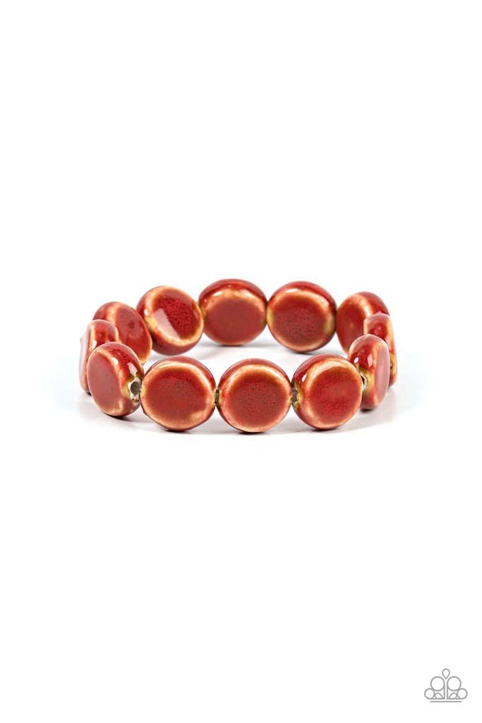 Red Ceramic Bracelet Stretch with Distressed Finish - Earthy Entrada
