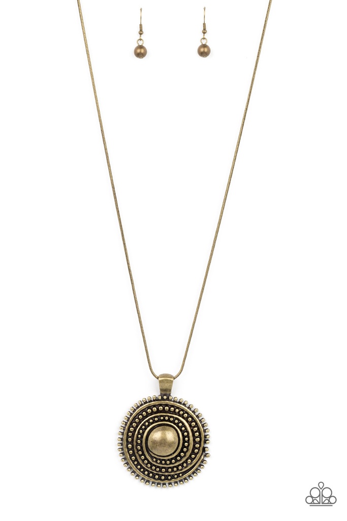 Brass Medallion Necklace with Snake Chain - Solar Swirl
