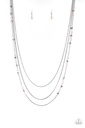 Long Necklace Layered with Pink and Silver Beads - Colorful Cadence

