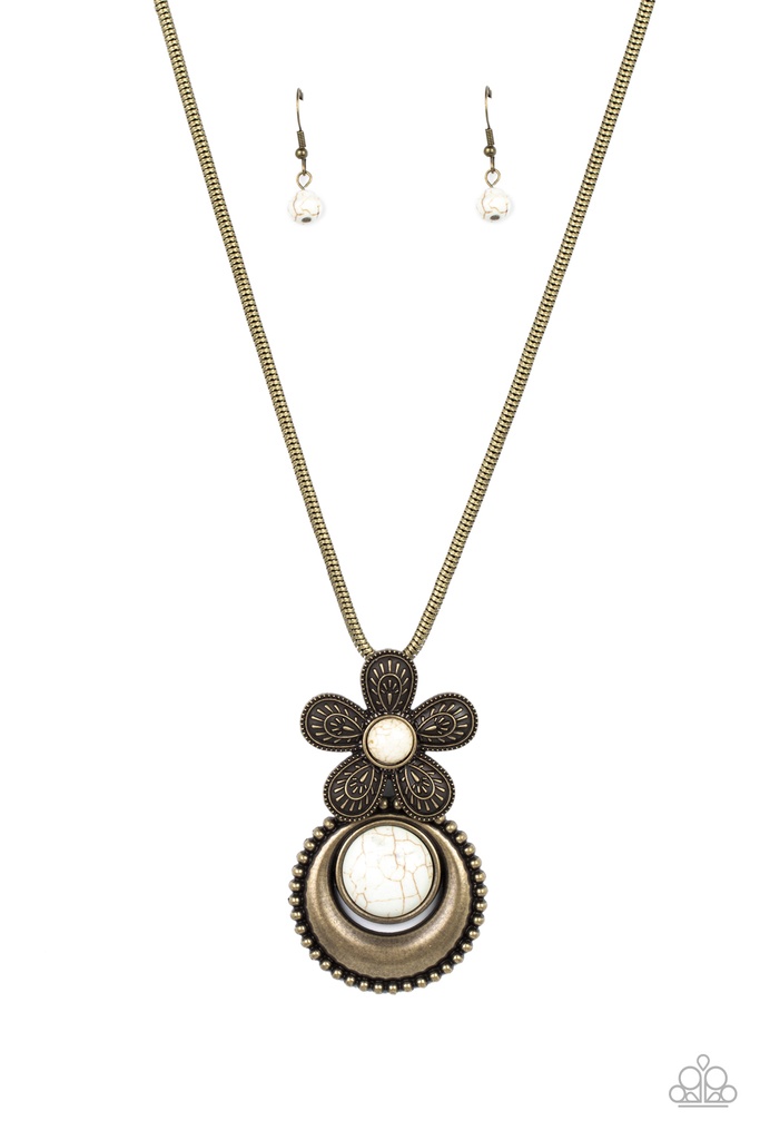 Western White Stone Necklace Brass Flower Pendant - Bohemian Blossom