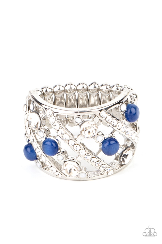 Stretch Ring with Crystal and Blue Pearls - Bubbles for Brunch