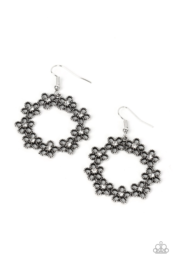 Flower Loop Earrings with White Crystals - Floral Halos