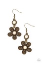 Western White Stone Earrings Brass Flower Dangle - Free-Spirited Flourish