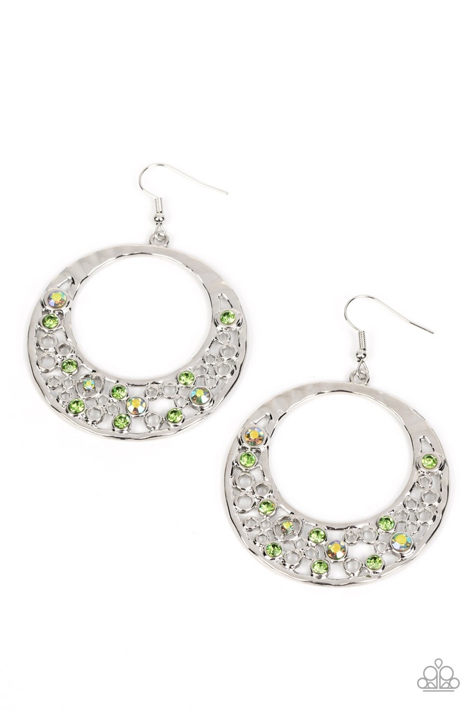 Iridescent and Green Crystal Earrings in Silver Dangle - Enchanted Effervescence