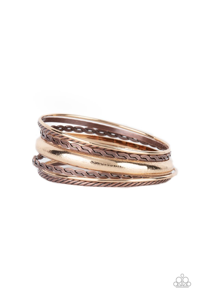 Mixed Metal Bangle Bracelets Set in Copper and Gold - Trophy Texture