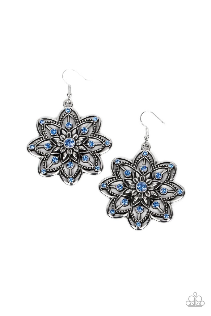 Floral Dangle Earrings with Blue Crystals - Prismatic Perennial