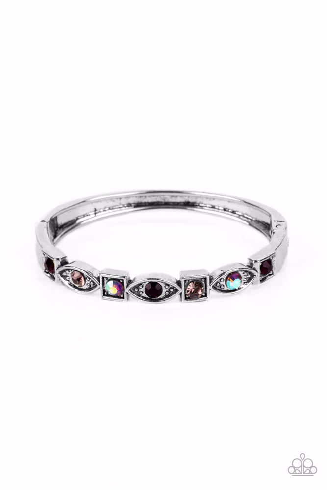 Hinged Bracelet with Amethyst and Iridescent Crystals - Poetically Picturesque