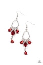 Formal Teardrop Earrings with Red Crystals in Silver Dangle - Coming in Clutch