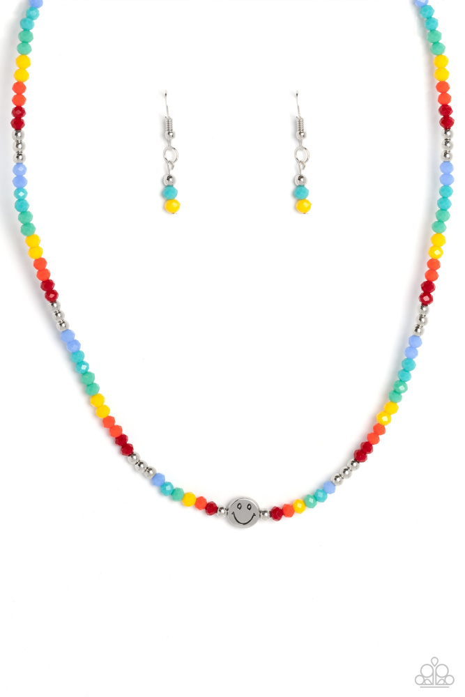 Smiley Face Beaded Necklace in Rainbow Colors - Beaming Bling