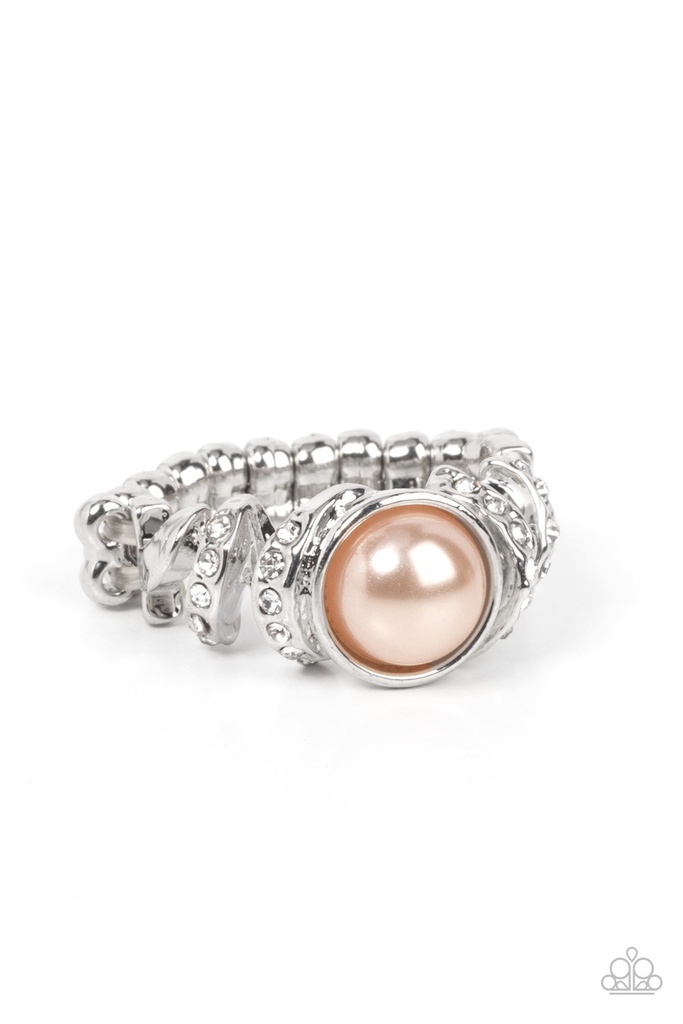 Brown Pearl Ring in Stretch Ring with Silver Adjustable Ring Band - Selfie Status