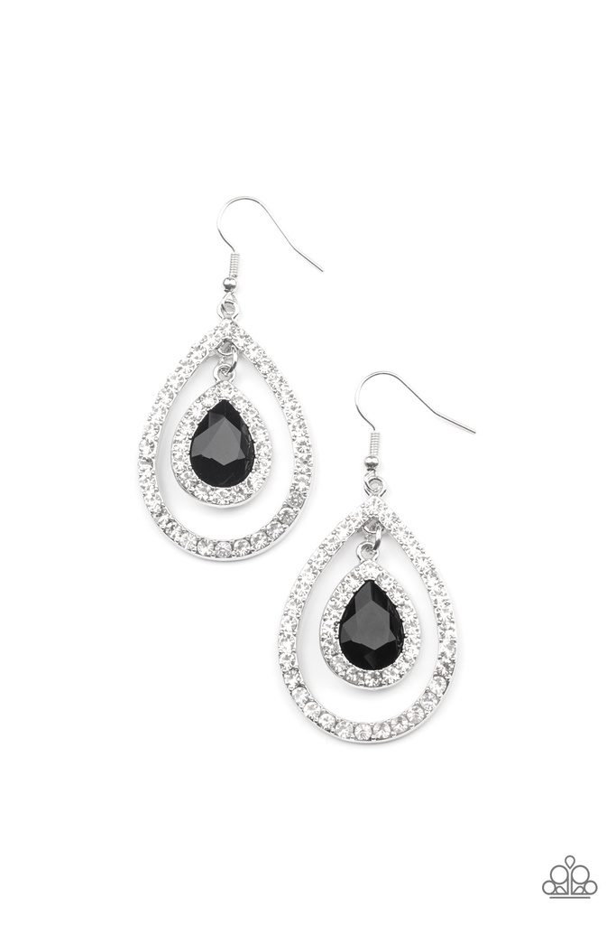 Teardrop Earrings with White and Black Crystals in Silver Dangle - Blushing Bride