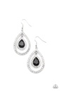 Teardrop Earrings with White and Black Crystals in Silver Dangle - Blushing Bride