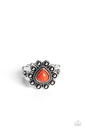Stretch Ring with Orange Bead on Silver Adjustable Ring Band - Fruity Frou-Frou