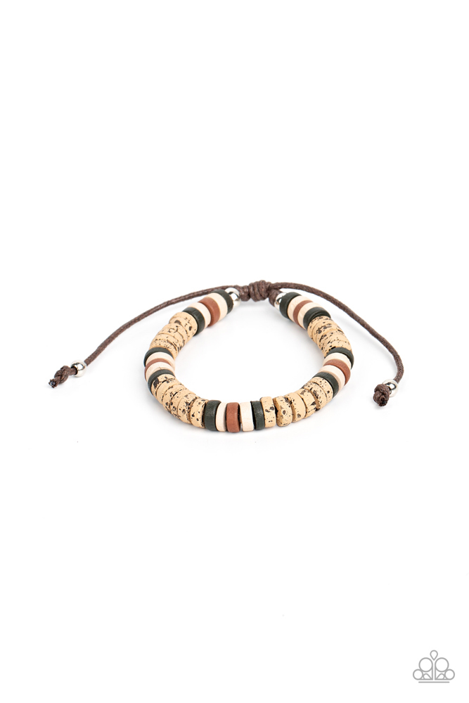Brown Urban Bracelet with Wood Disks and Sliding Knot - Wild Wanderer