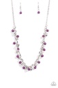 Purple Pearl Necklace with Silver Heart Beads - Soft-Hearted Shimmer