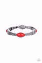 Stretch Bracelet Red Beads and Silver Bands - Veranda Variety