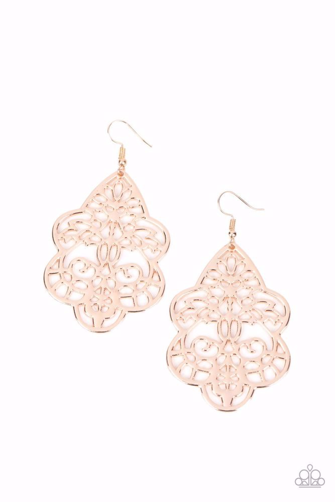 Boho Earrings Dangle in Rose Gold Filigree - Festive Foliage