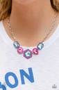 Oversized Gem Jewelry Set in Silver with Blue and Pink Crystals - Fashion Fix - Evolving Elegance