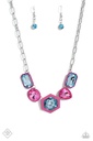 Oversized Gem Jewelry Set in Silver with Blue and Pink Crystals - Fashion Fix - Evolving Elegance