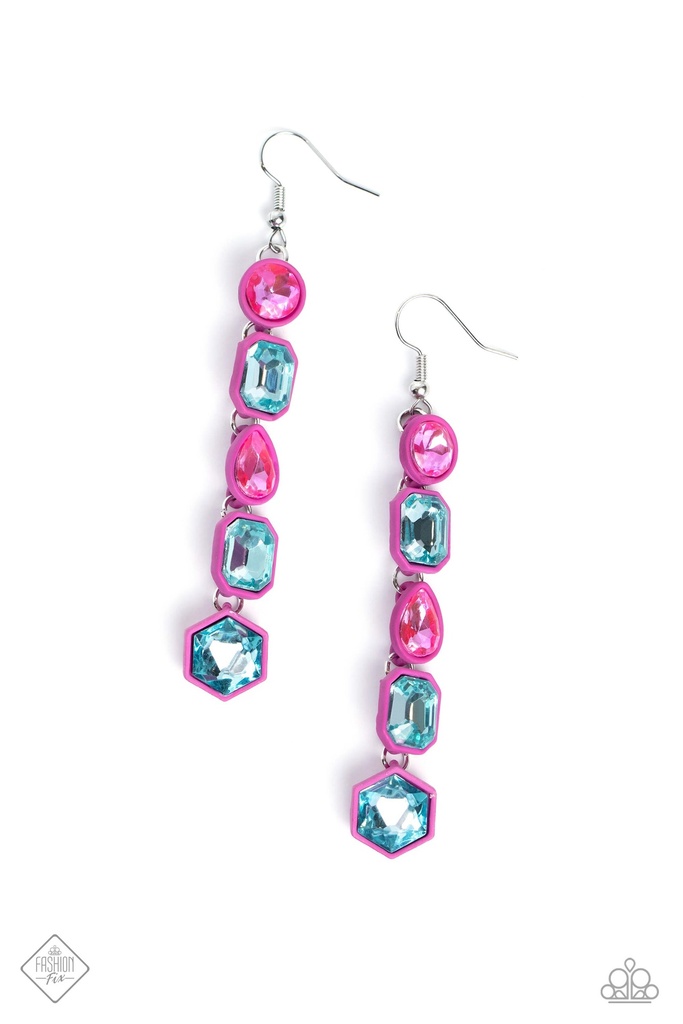 Oversized Gem Jewelry Set in Silver with Blue and Pink Crystals - Fashion Fix - Evolving Elegance