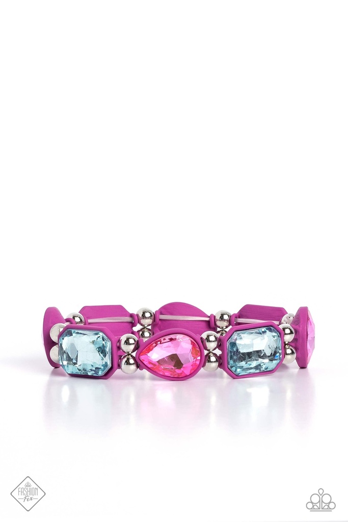 Oversized Gem Jewelry Set in Silver with Blue and Pink Crystals - Fashion Fix - Evolving Elegance
