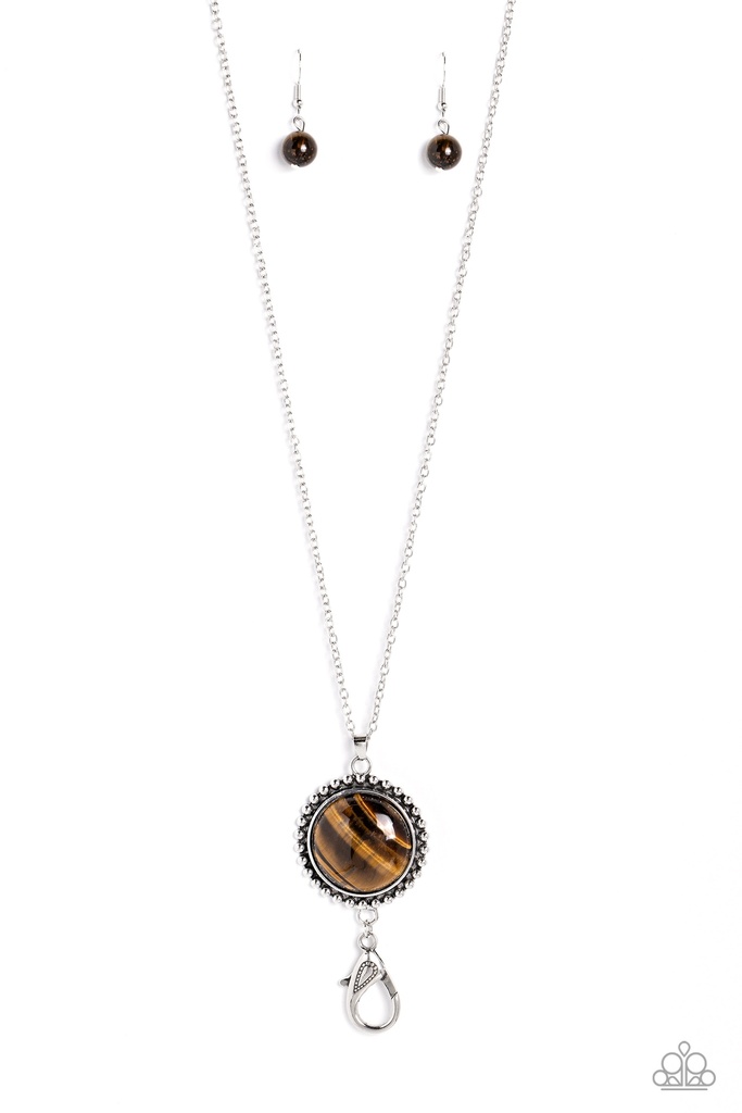 Tiger’s Eye Lanyard Necklace in Silver Chain - Sonoran Summer