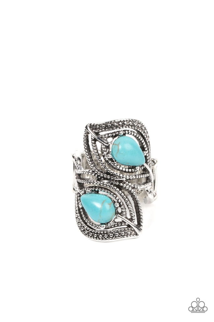 Turquoise Stretch Ring Blue and Silver Adjustable Ring Band - Mesa Mystique