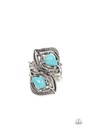 Turquoise Stretch Ring Blue and Silver Adjustable Ring Band - Mesa Mystique